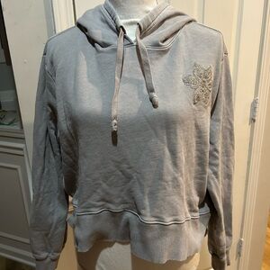 Women's Light Gray Hoodie with Embroidered Accent